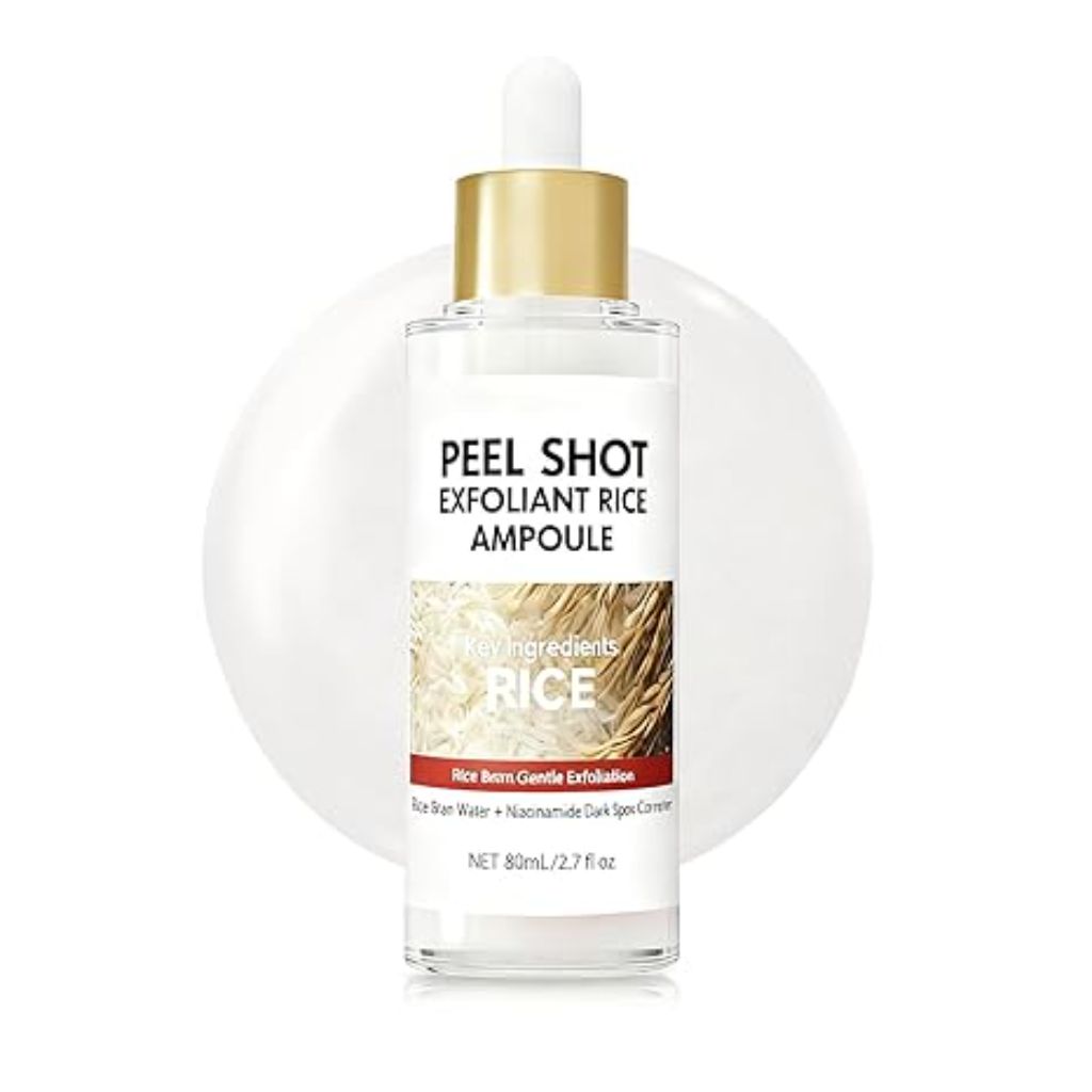 Peel Shot Glow White Rice Peeling Ampoule, White Rice Exfoliant for Face, Rice Peel Shot Minimizes Pores, Deeply Hydrating & Soothing, Gentle Scrub - Valentines Gifts for All Skin Types, 80ml/2.7fl oz