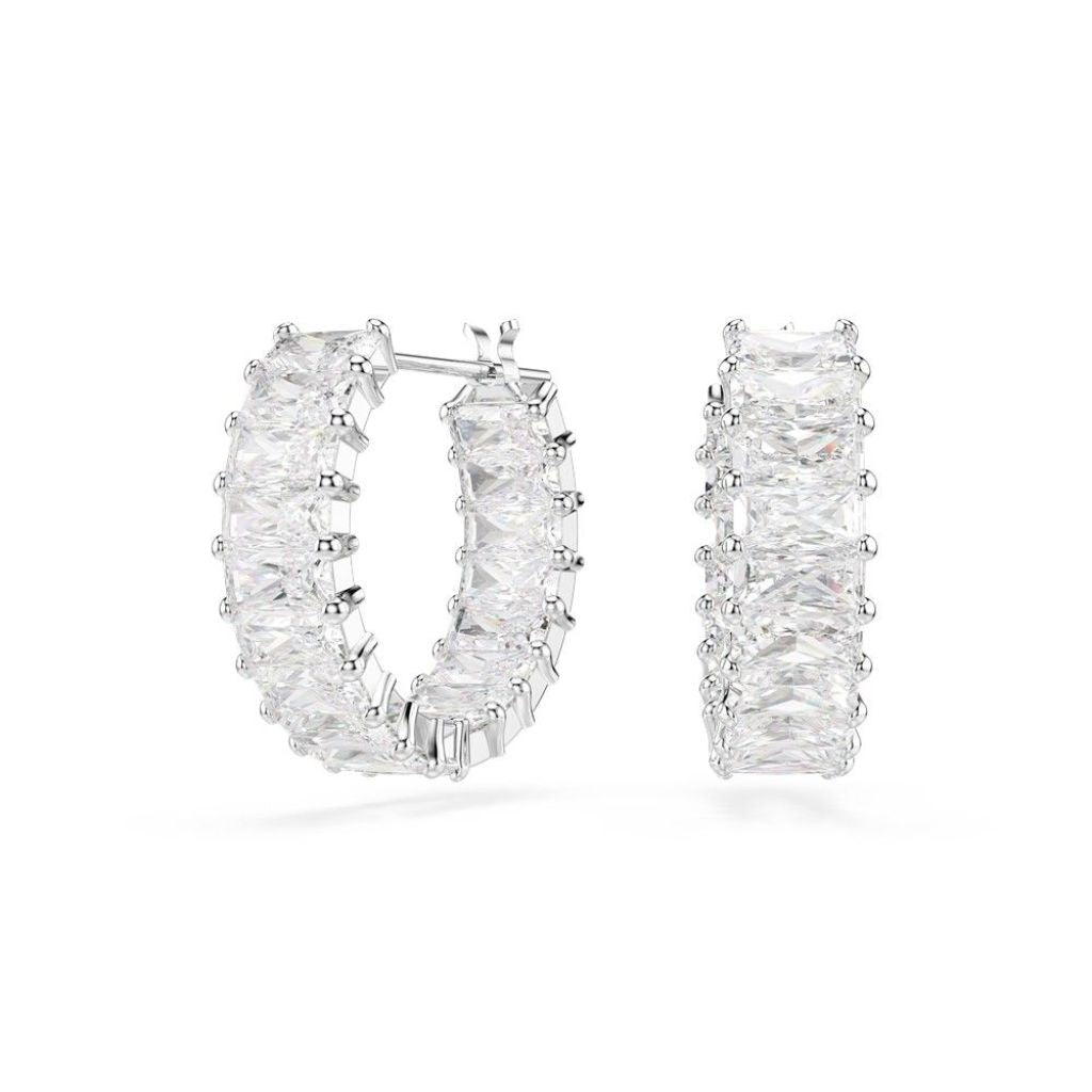 Swarovski Matrix Hoop Earrings - Baguette Cut, White, Rhodium Plated (5733397)