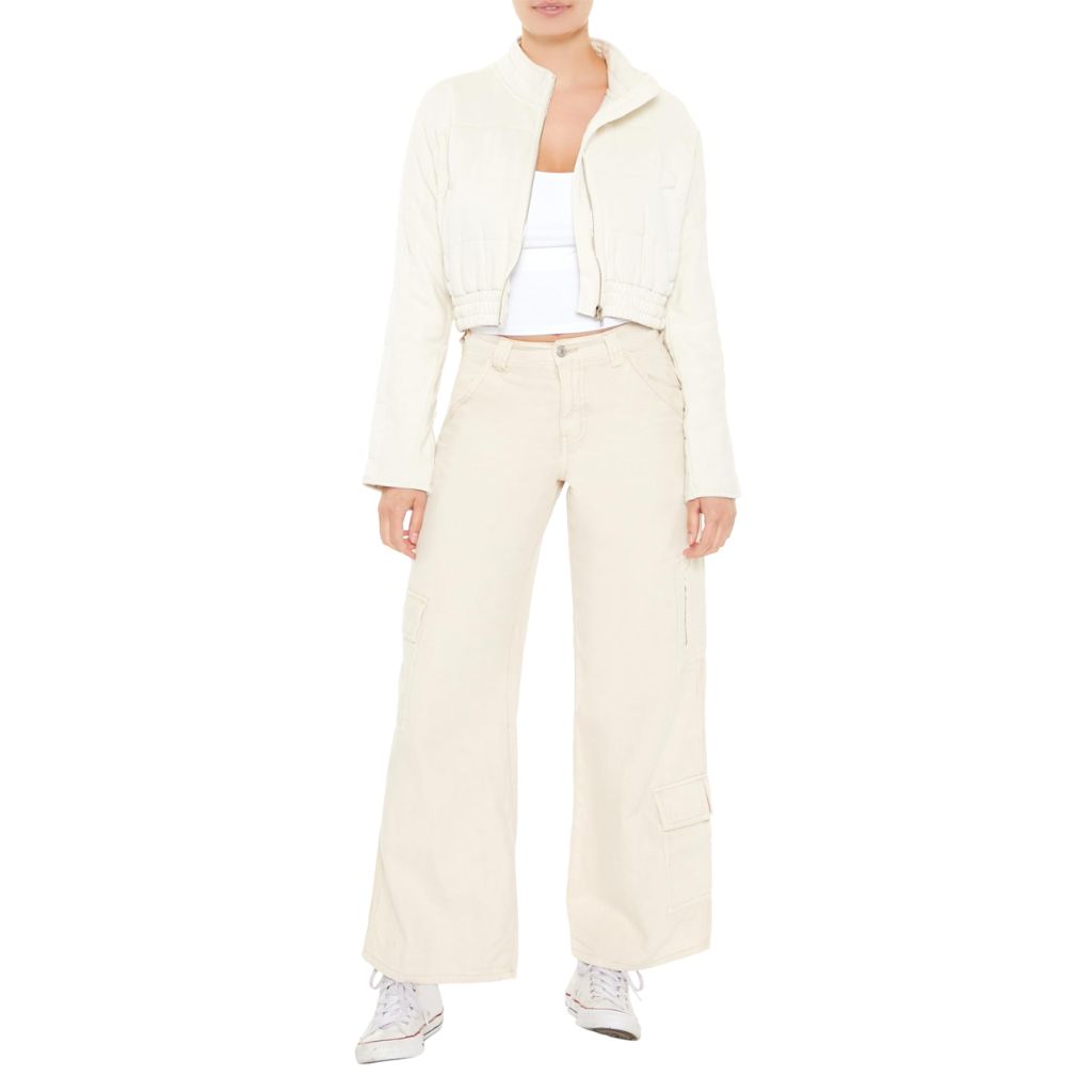 Forever 21 Women's Quilted Zip-Up Cropped Jacket White X-Small