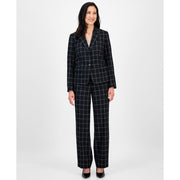 Le Suit Women's Windowpane Check Notch Collar Pantsuit - Black/vanilla Ice Size 4