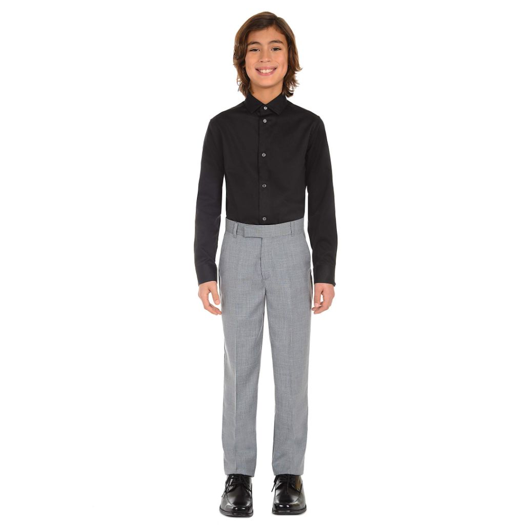 Calvin Klein Boys' Flat-Front Suit Dress Pant, Straight Leg Fit & Hemmed Bottom, Light Grey, 16