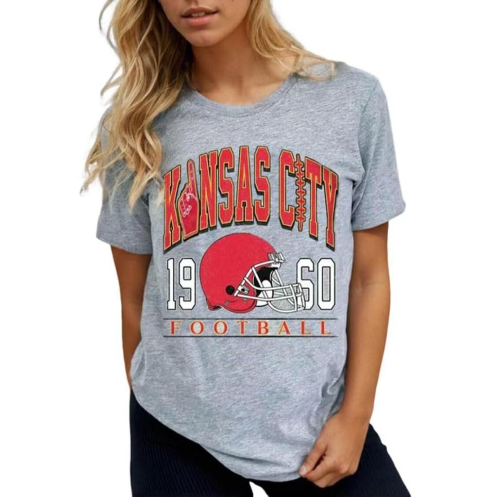 SZ S, Game Day T Shirt Women Football Graphic Short Sleeve - Gray
