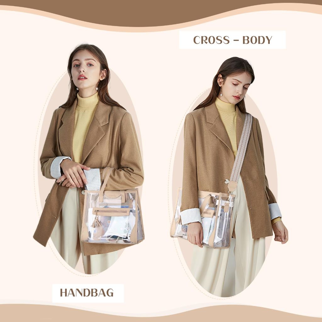 Large Clear Tote Bag, Clear Purse Handbag Crossbody Bag for Women Stadium Events Approved