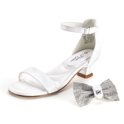 PATPAT Girls Sandal Heels with Removable Bow, Flower Wedding Girls Dress Shoes for Little Big Kid Size 6