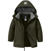 GEMYSE Kids Winter Coat Waterproof Boys Girls Ski Jacket with Hood Windproof (Dusty Olive Grey,6/7)