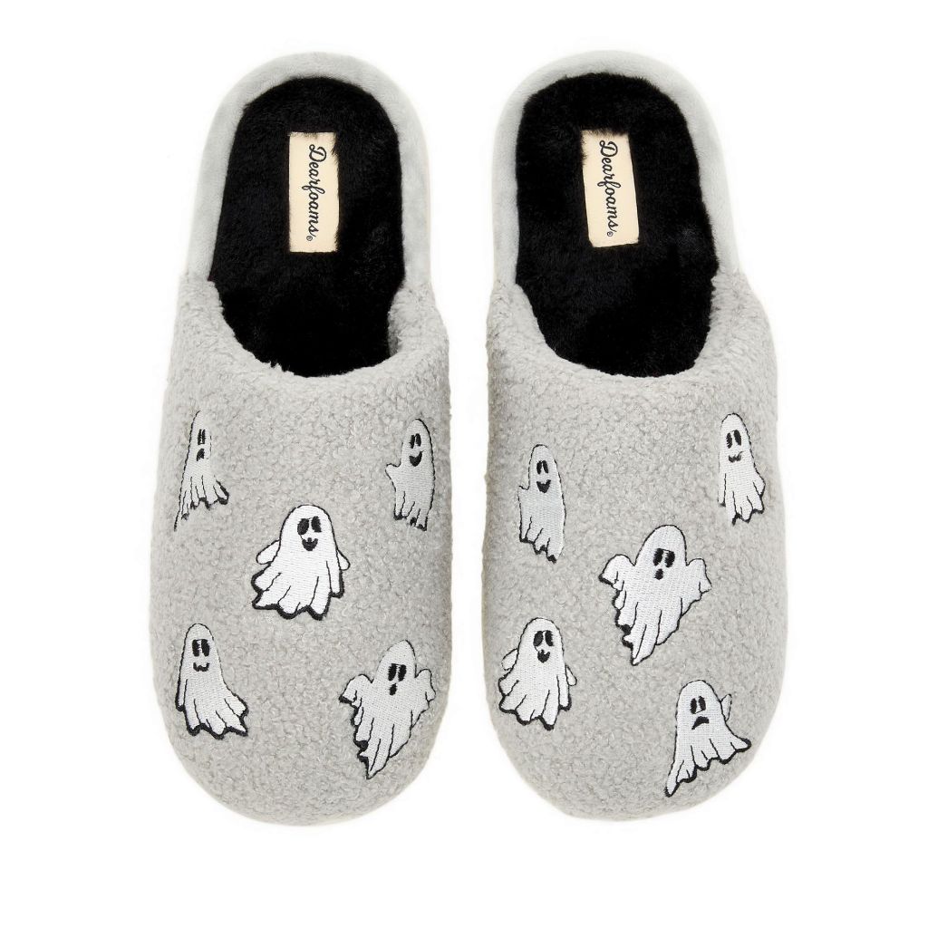 Dearfoams Unisex Spooky Fuzzy Halloween Jack o Lantern Slipper, GREY GHOST, XL
