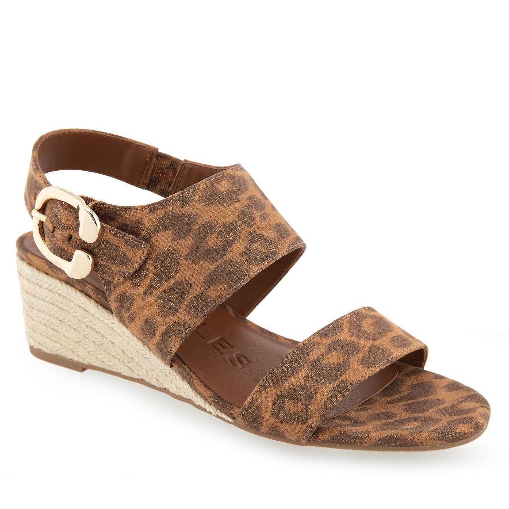 Aerosoles Women's WORTH Wedge Heel Slingback Sandal, Leopard Metallic Faux Suede, 5.5M