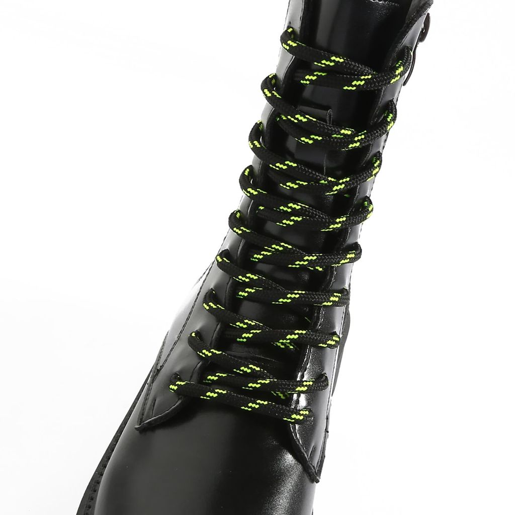 VSUDO 71 Inches Round Black Boot Laces, Heavy Duty Work Boot Shoelaces, 5/32 Inches Shoelaces, Black with Neon Green