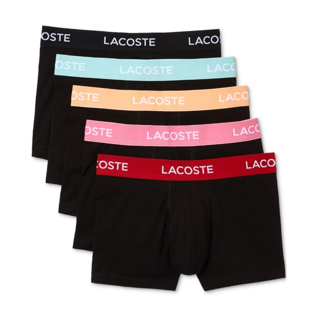Lacoste Men's 5-Pack Regular-Fit Stretch Logo Band Boxer Briefs - Large