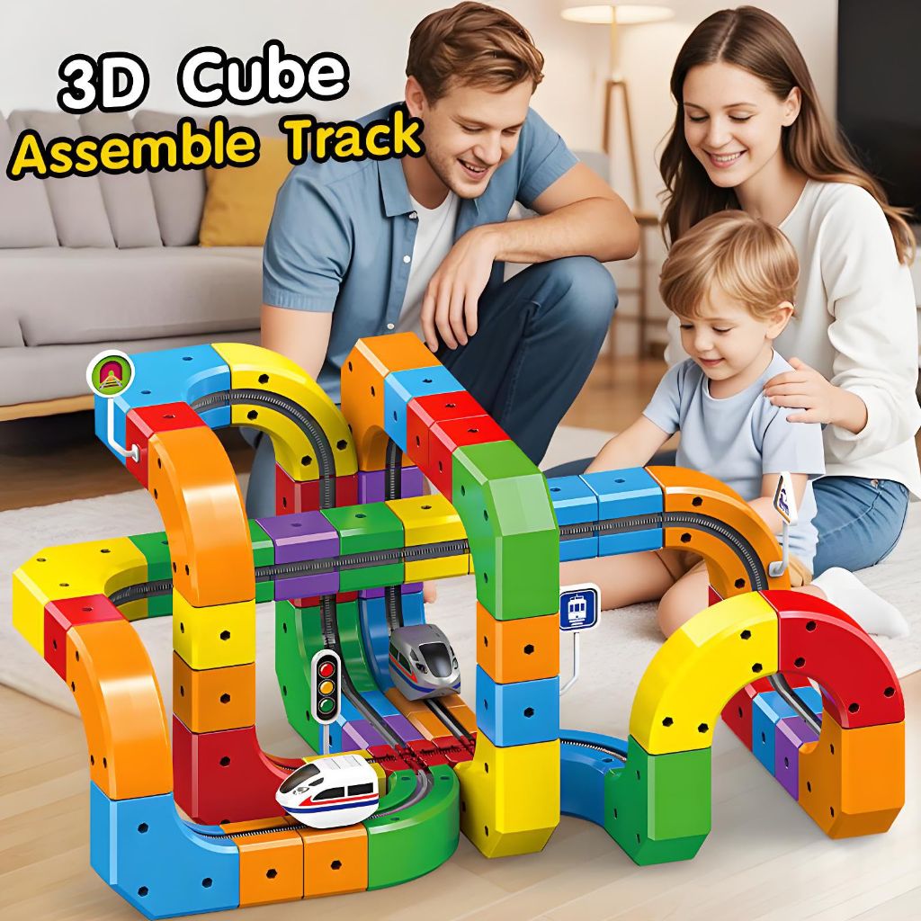 Electric Magnetic Train Track Set, 3D Anti-Gravity Flexible Race Tracks with Motorized Train and Traffic Signs, STEM Building Toy for Kids
