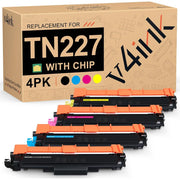 v4Ink TN227 High Yield Replacement Toner Cartridges, 4ct - Black + Multi-Color