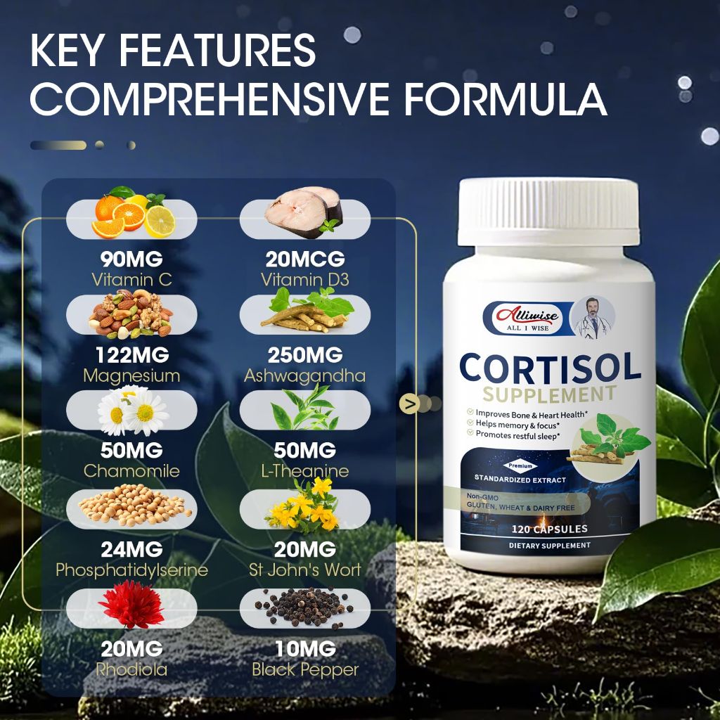 Alliwise Cortisol Supplements - 120 Count (2 Pack)