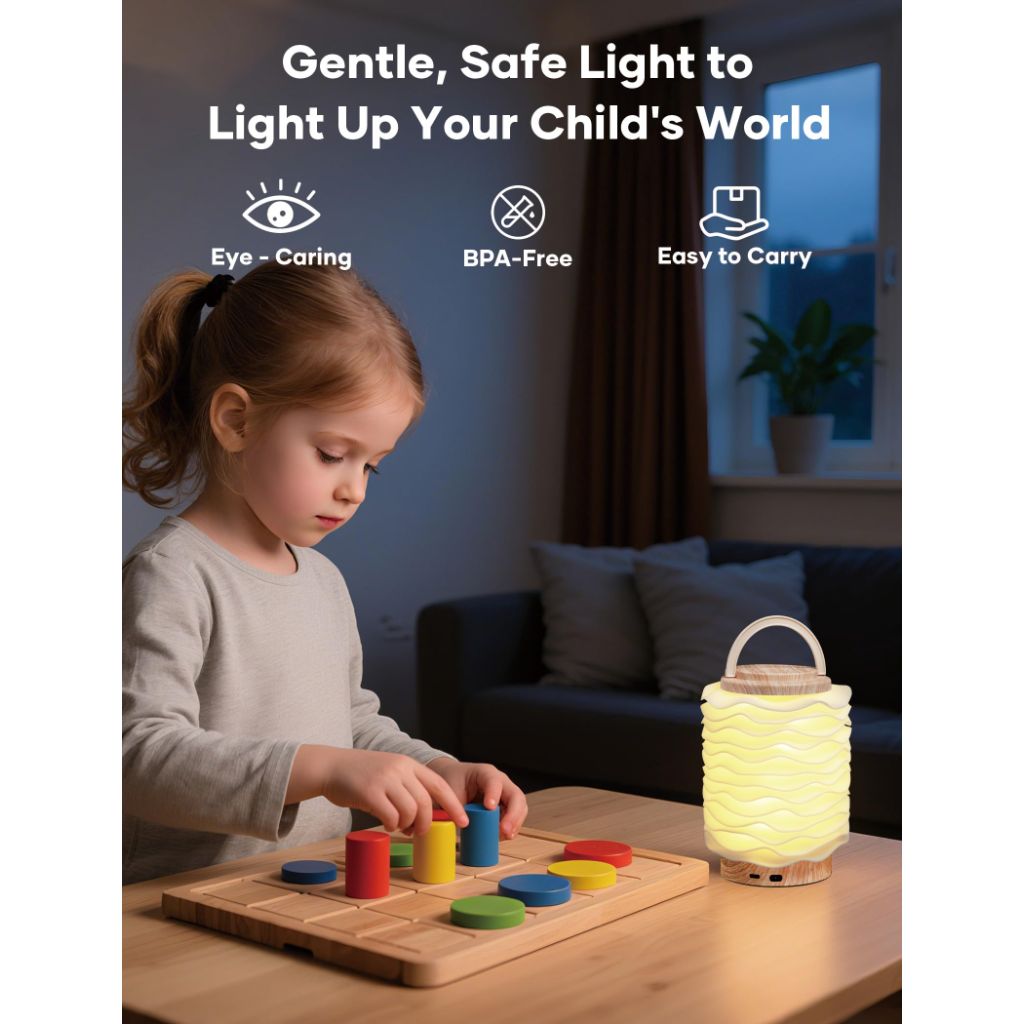 Touch Night Light, Portable Table Lamp with 3 Color Modes & Stepless Dimming, Bamboo