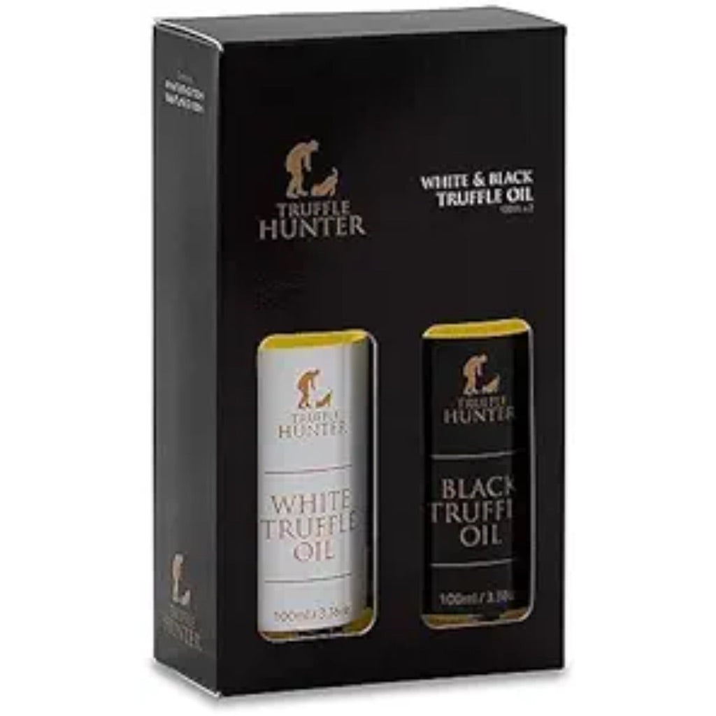 TruffleHunter - Black & White Truffle Oil Set - Extra Virgin Olive Oil for Cooking & Seasoning - 3.38 Oz X2