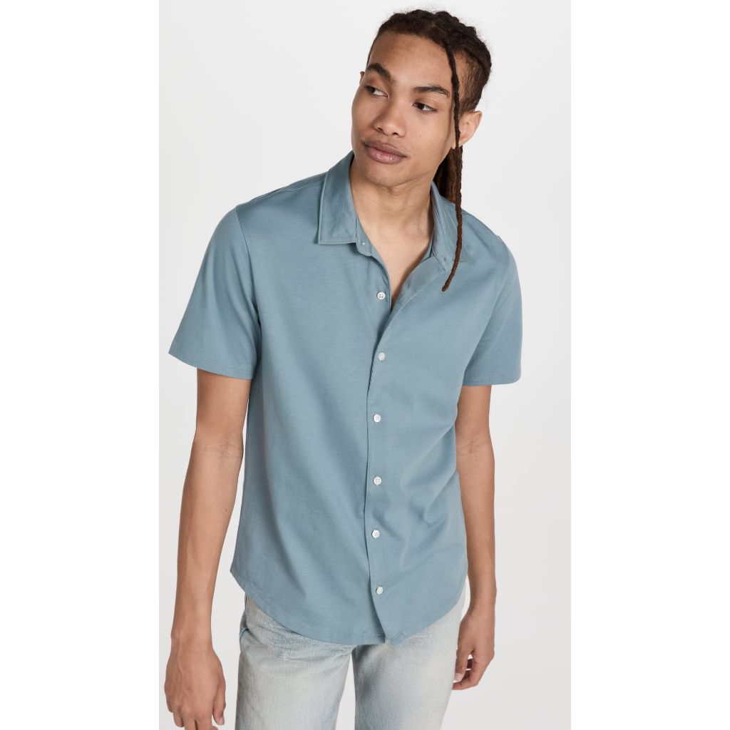 Vince Mens S/S Button Down Shirt, Teal Pool, Small