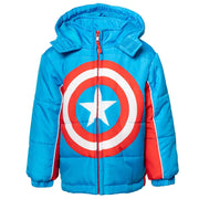 SZ 3T, Marvel Avengers Captain America Toddler Boys Zip Up Puffer Jacket Blue