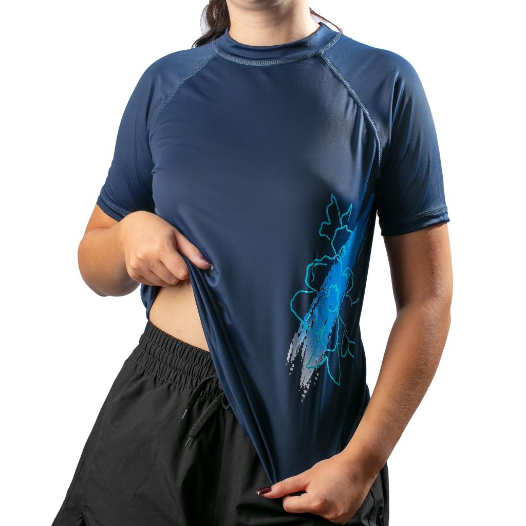 Kanu Surf Women's Marina UPF 50+ Short Sleeved Active Rashguard & Workout Top, Katya Navy, Small