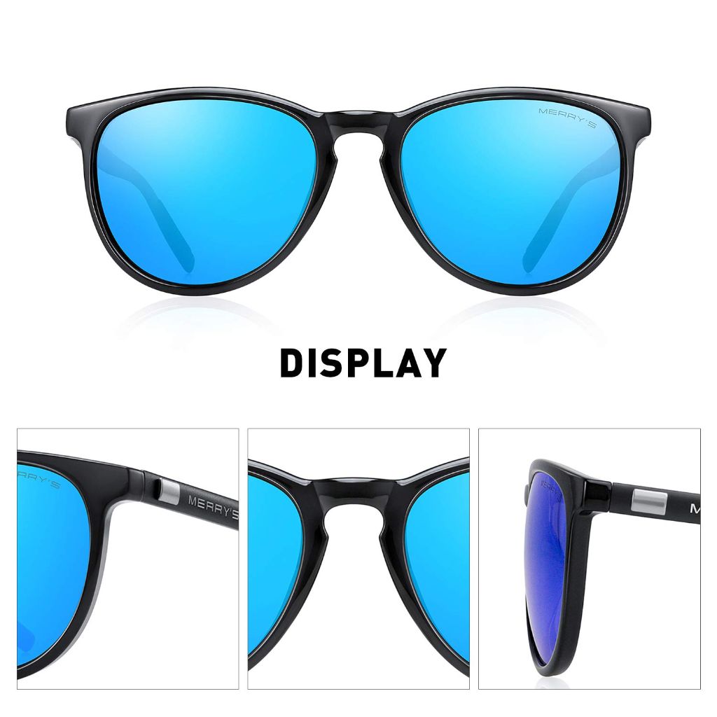 Merry's Adult's Polarized Retro Classic Round Frame Sunglasses - Black/Blue Mirror, 54mm