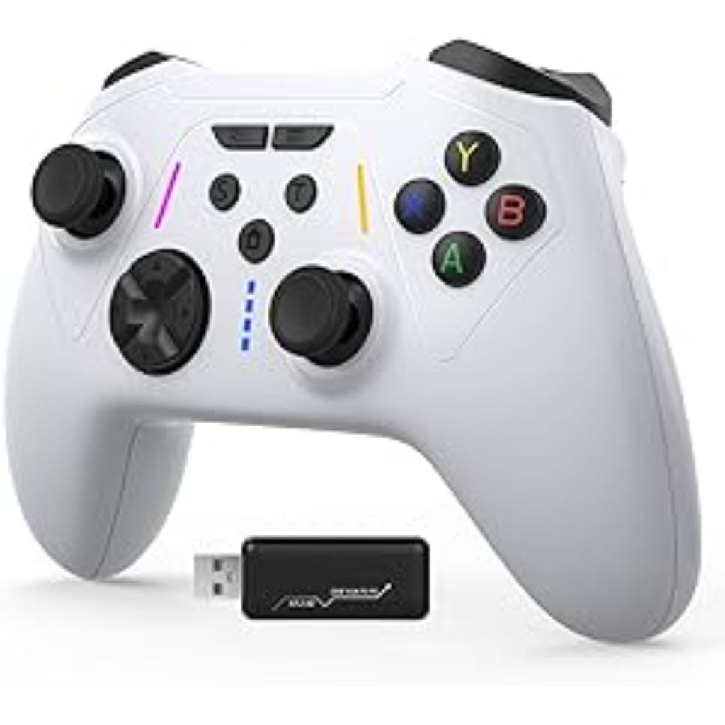 BETMI for Controller Wireless with 2.4GHz Adapter/Hall Effect Trigger & Joystick/Turbo/Macro/Mapping/Dual Vibration/RGB Light, Gamepad Compatible with PC (White/Black)