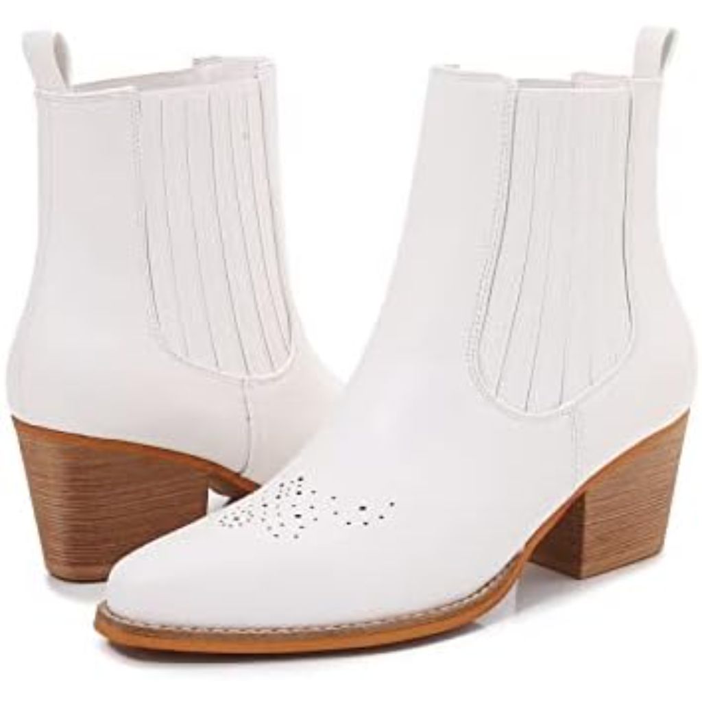 mm Women's Pointed Toe Chelsea Ankle Booties - White, Size 6