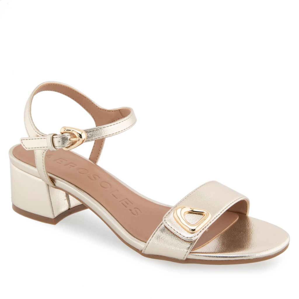 Aerosoles Women's Cairo Heeled Sandal, Gold Metallic Faux Leather, 6W
