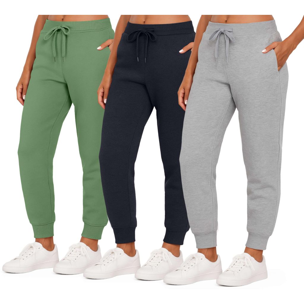 Real Essentials 3 Pack: Women's Ultra-Soft & Warm Fleece Joggers Sweatpants 3X