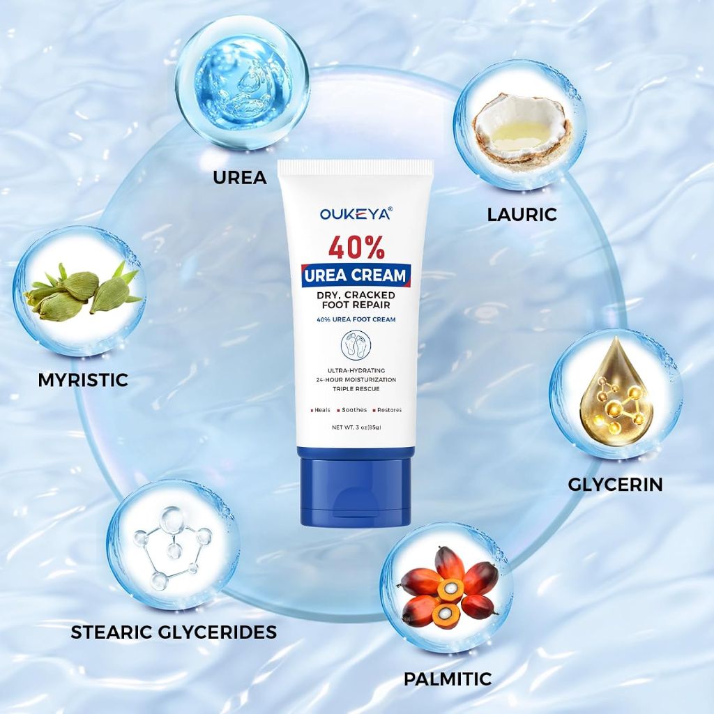 OUKEYA Urea Cream 40 Percent Tube 3 Oz, Foot & Hand Cream for Dry Cracked,  Maximum Strength
