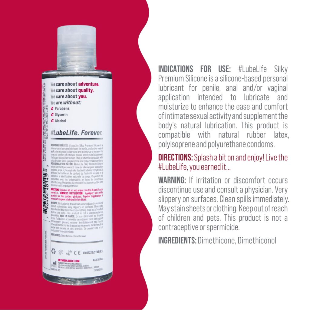 LUBELIFE Silky Premium Silicone Lubricant, Unscented, Non-Sticky and Water-Resistant, 8oz