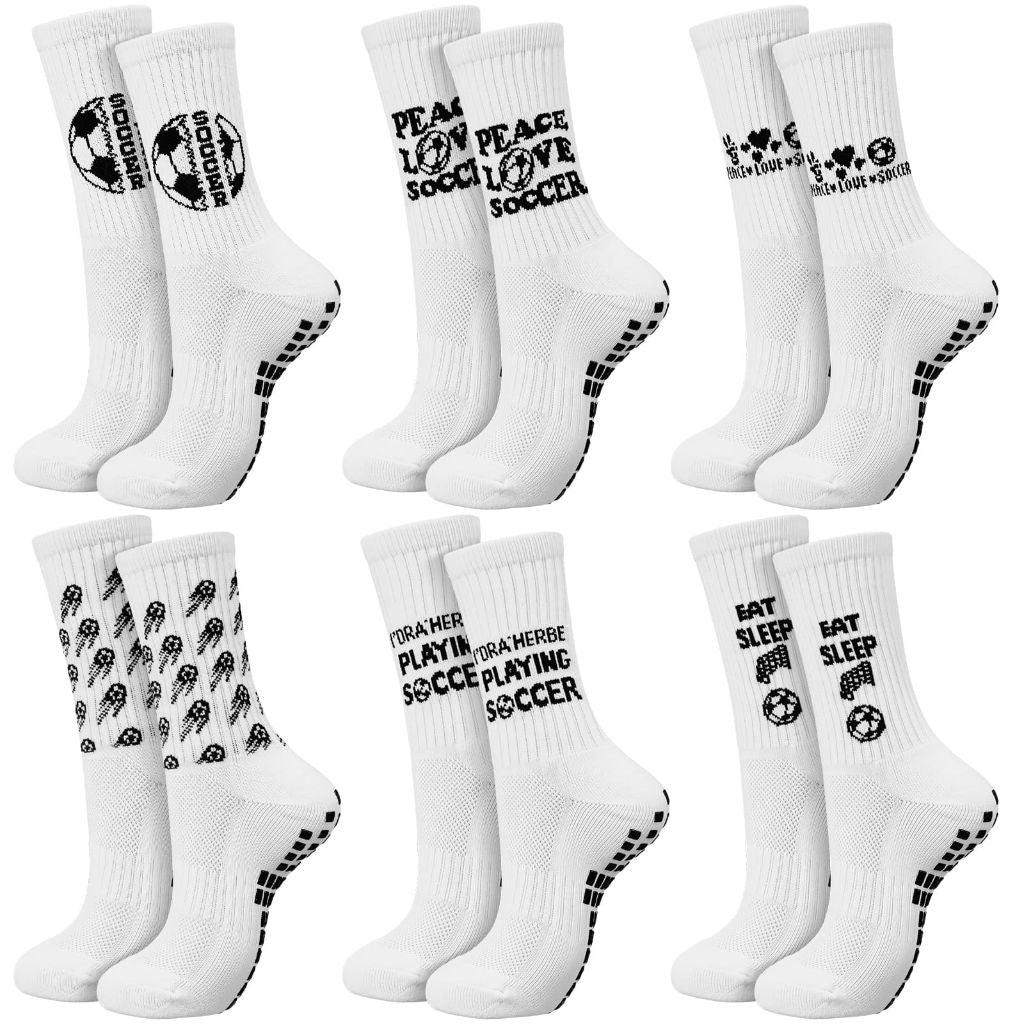 Geyoga 6 Pairs Grip Soccer Socks Anti Slip Non Slip Men's Athletic Socks Non Skid Ball Socks Men's Soccer Socks Thermal Thick Warm Grip Pads for Football Basketball Sports Men Women Indoor Outdoor