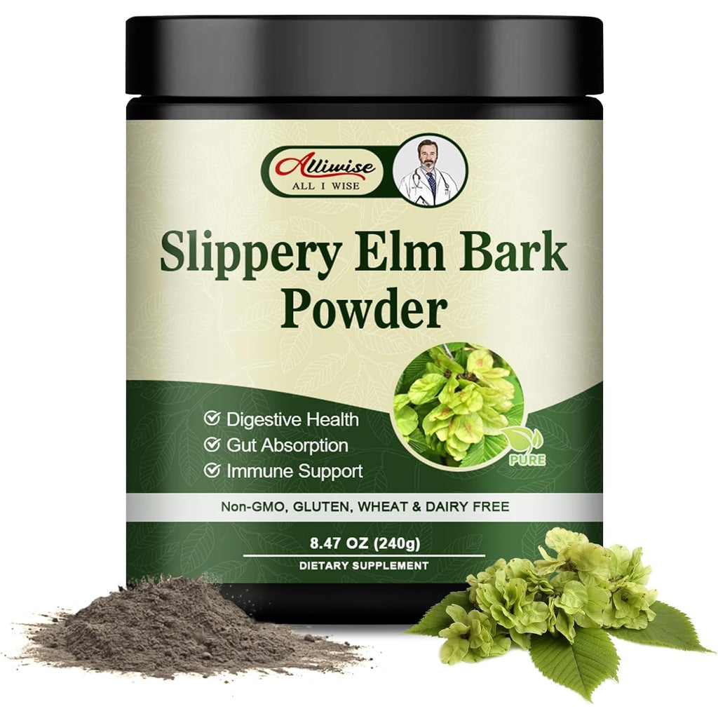 Slippery Elm Bark Powder 240g,Pure Slippery Elm Powder Natural Herbal Supplement Supports Intestinal Mucous,Helps Soothe The Throat and Coughing, Non-GMO, Gluten Free, Vegetarian Friendly