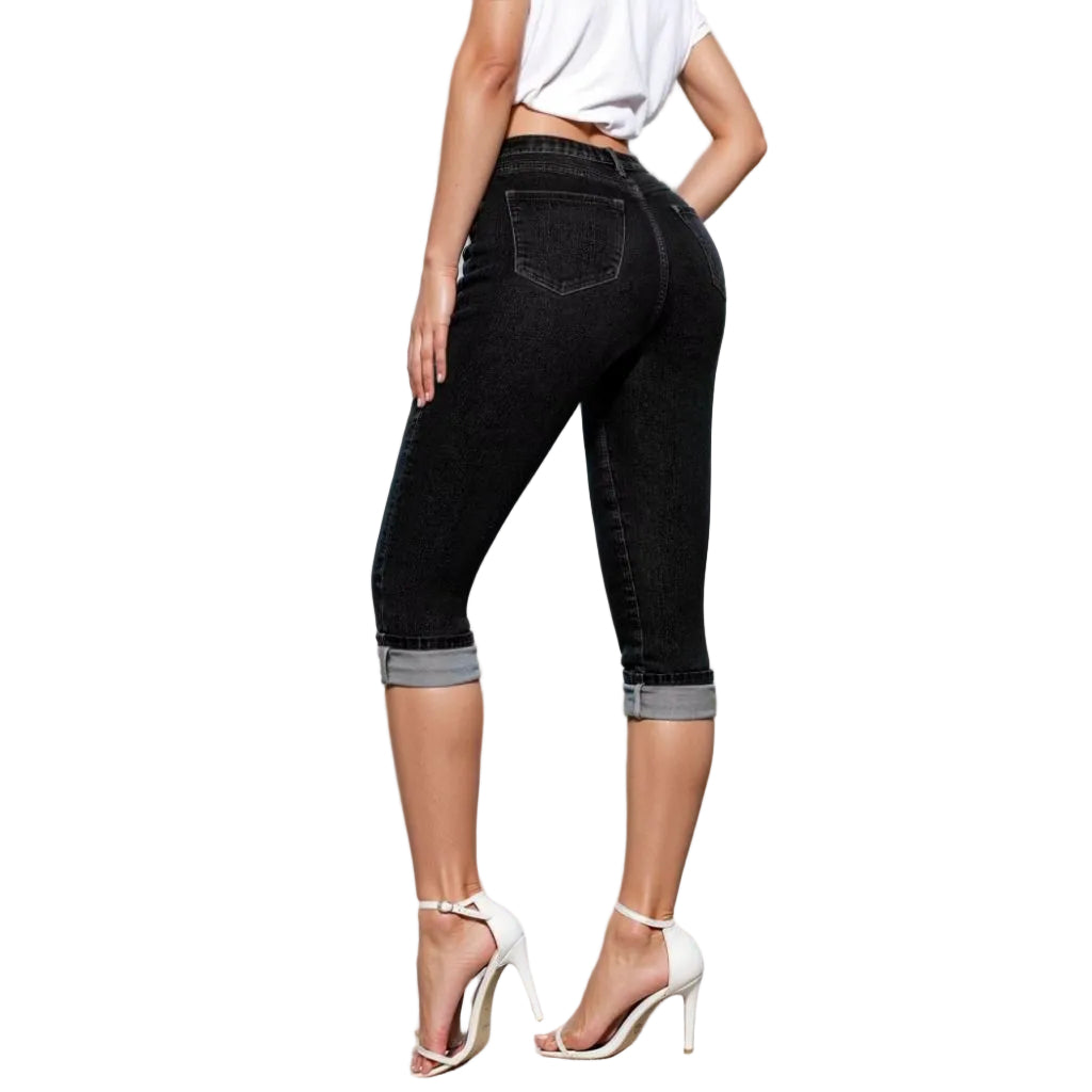 Hybrid & Company Women's Stretchy Slim Fit Denim Capri Jeans Q22879X BLACK2 22