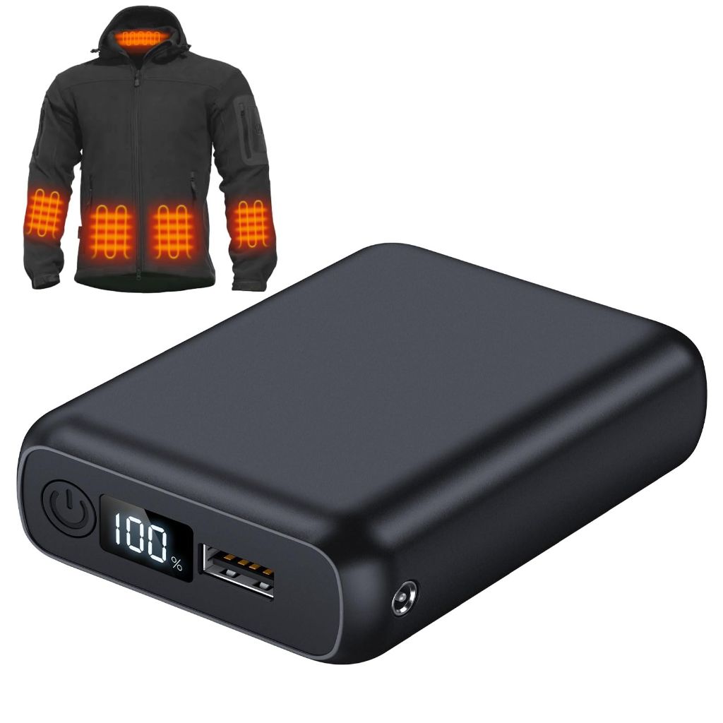 Hecusma 12V 18400mAh Heated Jacket Battery Pack, Battery Pack for Heated Jacket, Rechargeable Power Bank for Heated Jacket, Heated Pants with DC/USB/Type-C Output LED Display
