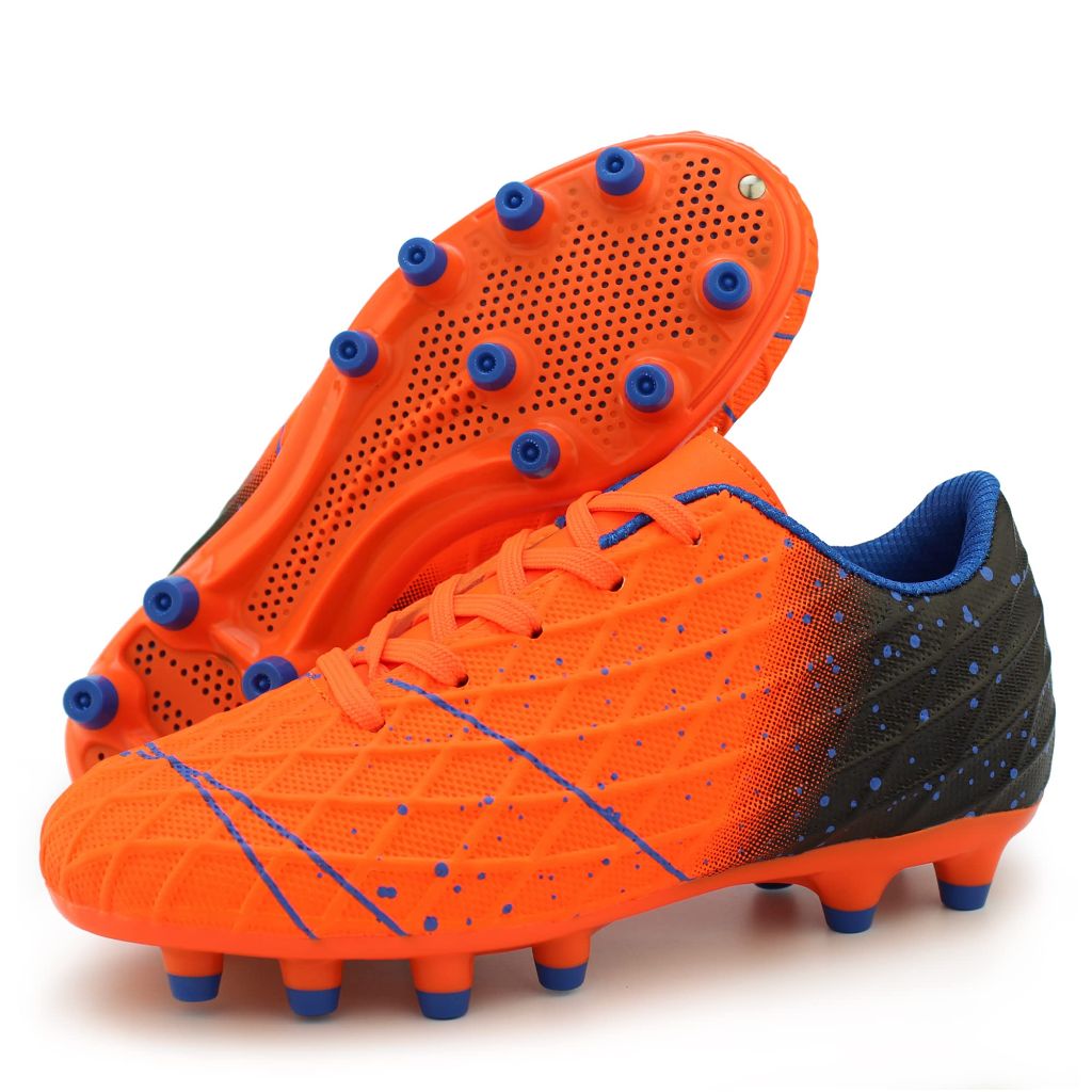Tobfis Kids Outdoor Firm Ground Soccer Cleats for Training and Competition, Orange PU, 2 M