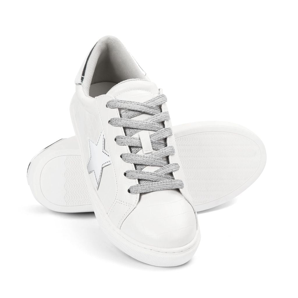 PARTY Women's Fashion Sneakers,White Patch Pu,8