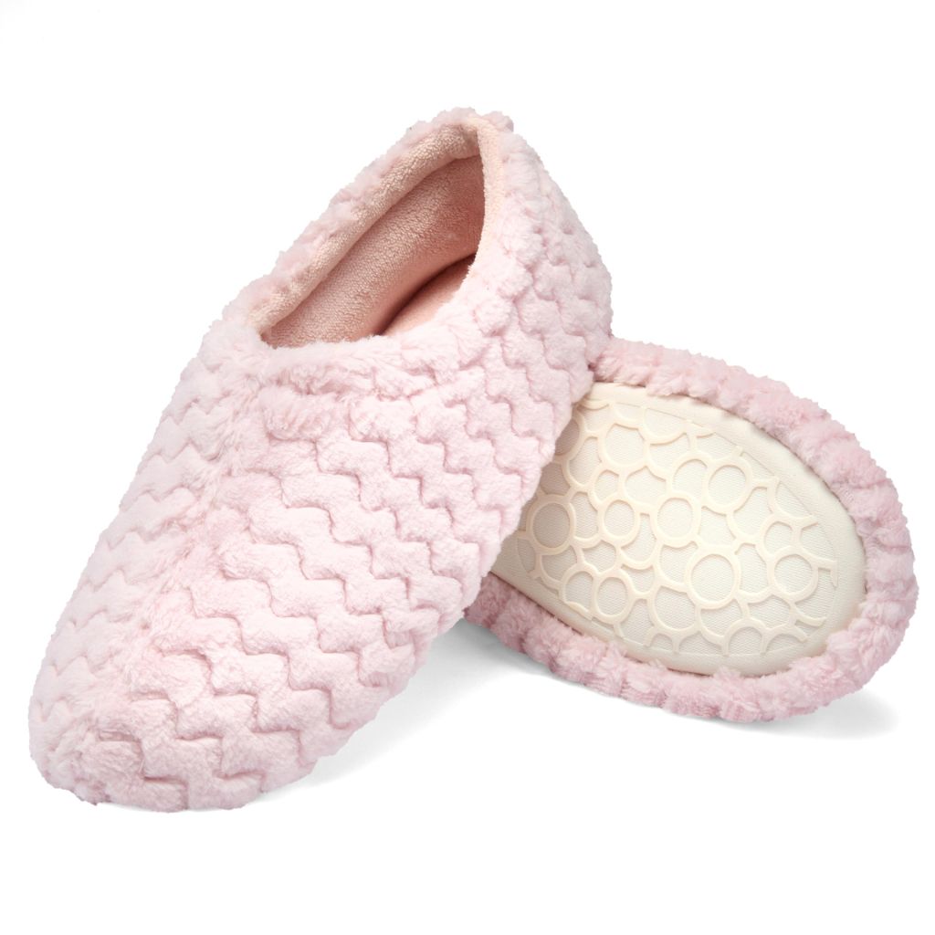 SZ 5-6, Fruit of the Loom Women's Memory Foam Slippers - Fuzzy Chevron House Shoes,  Pantuflas, Pink