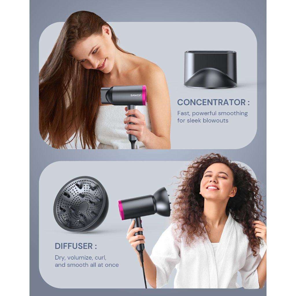 ANNE BETTY Hair Dryer with Diffuser for Curly Hair, 1800W Ionic Blow Dryer