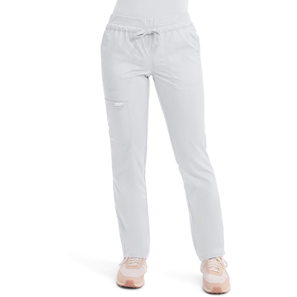SZ 2XL Cherokee Scrubs for Women Mid Rise Tapered Leg Drawstring Pant with 5 Pockets | White