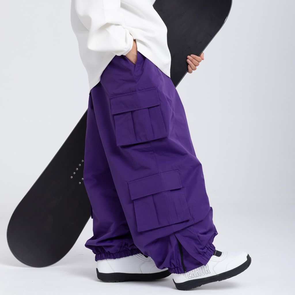 SNOWVERB Womens Mens Baggy Waterproof Snowboarding Pants Unisex Snow Cargo Warm Insulation Ski Pants (Small, Purple)