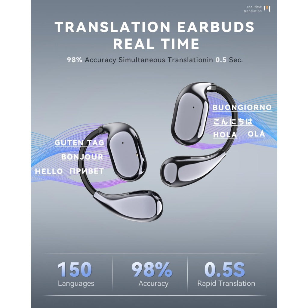 AI Language Translator 6-in-1 Earbuds, Real Time Translating with 150 Languages, 60h Playtime, 6 Modes, HD Sound