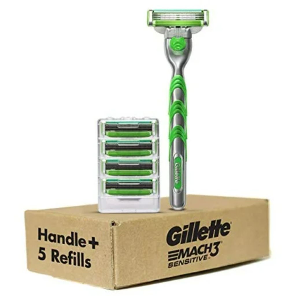Gillette Mach3 Sensitive Men's Razor Handle + 5 Refills (Plain Box Packaging)