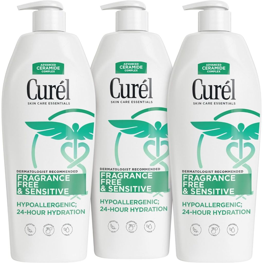 Curel Fragrance Free Lotion, Sensitive Hypoallergenic Lotion for Dry Skin, Dermatologist Recommended, 13 Oz, Pack of 3