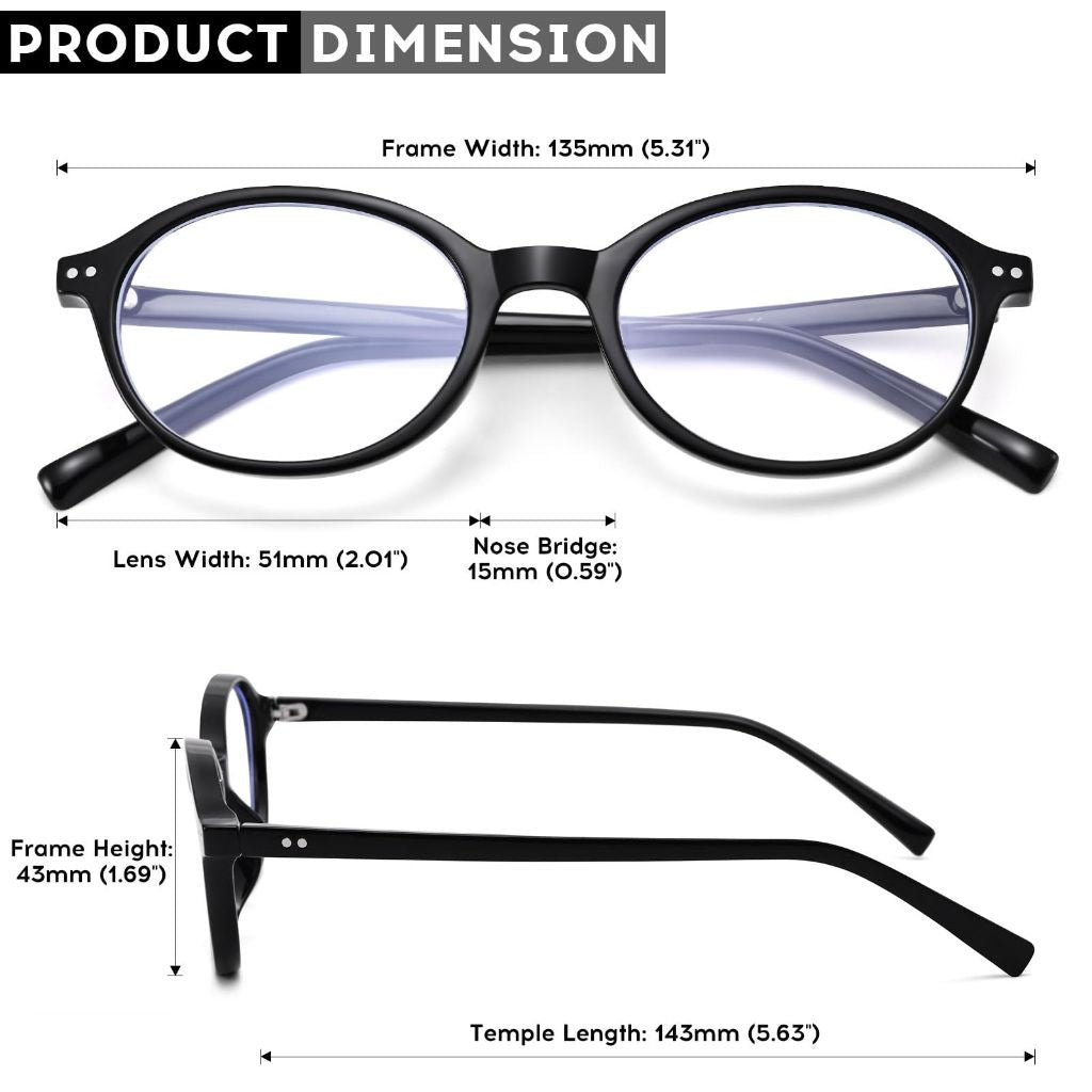 COASION Retro Oval Glasses for Women Men - Small Round Blue Light Blocking Glasses Vintage Nerd Eyeglasses (Glossy Black)