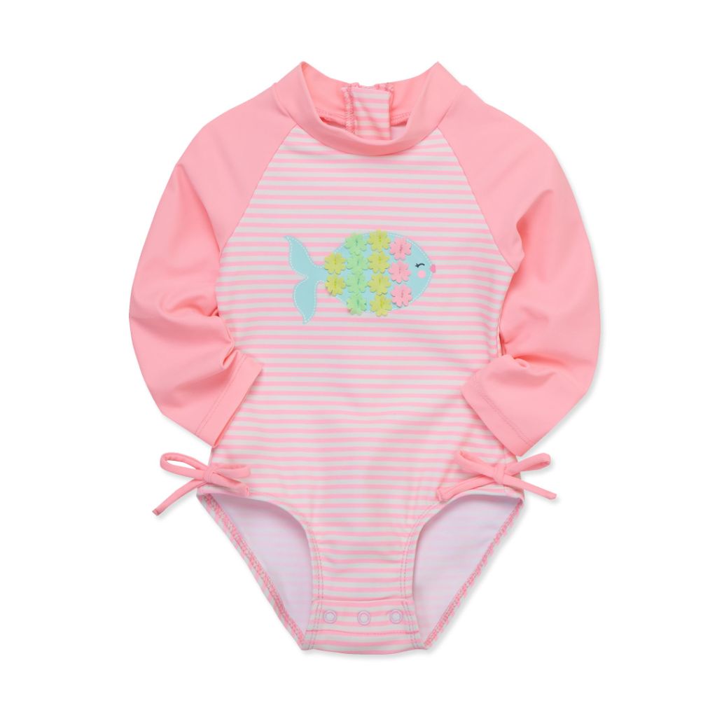 Little Me Clothes for Baby Girls' Fish One Piece Rashguard, Bright Pink - size 6-9 Month