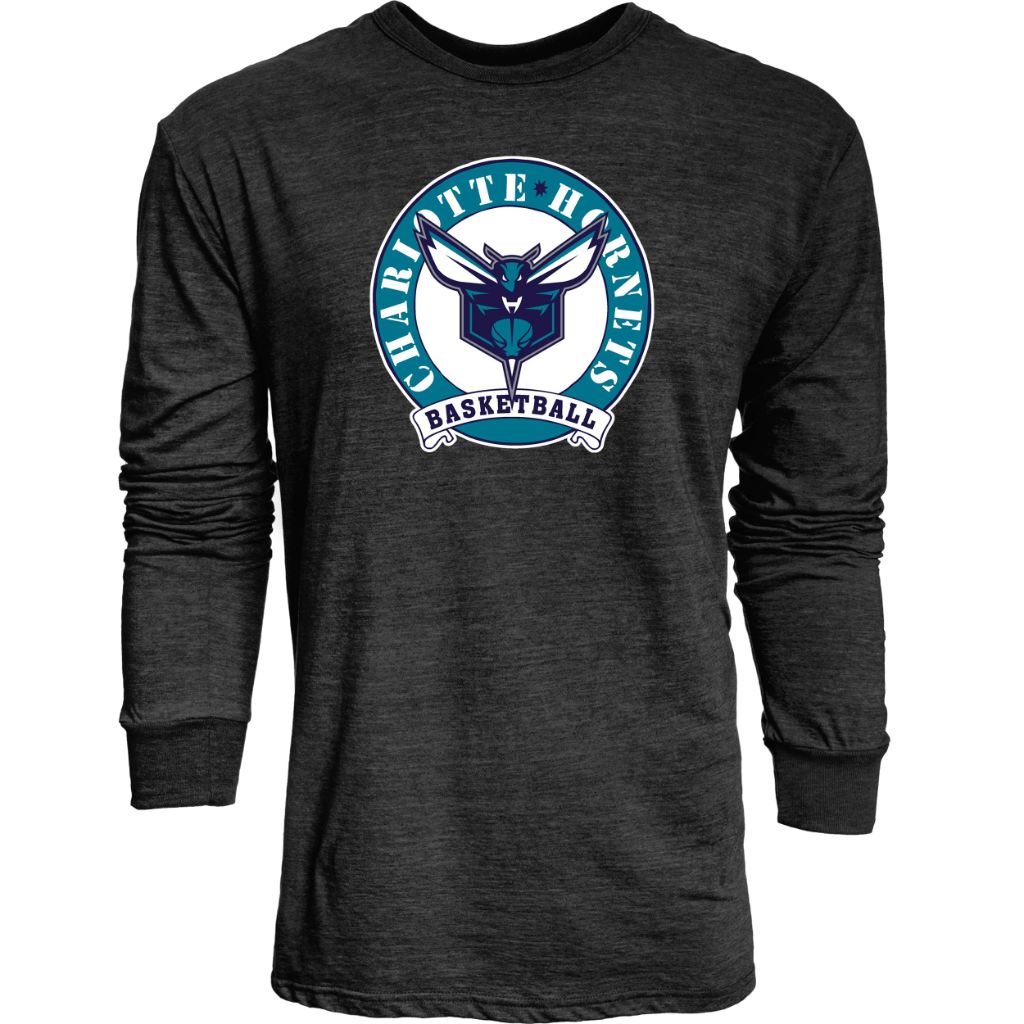 Blue 84 -Charlotte Hornets NBA Officially Licensed Tri-Blend Long Sleeve T-Shirt Black, XX-Large