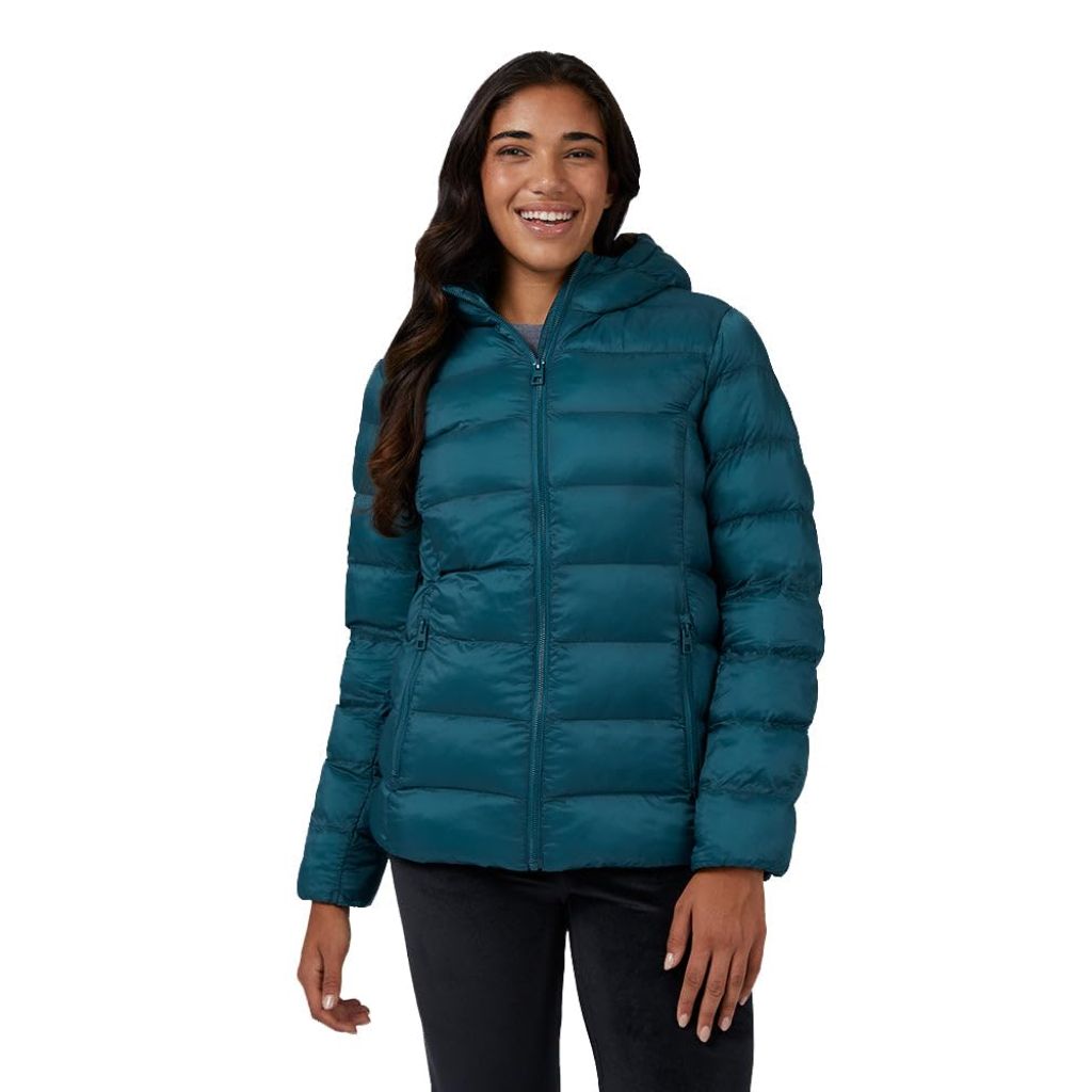 32 Degrees Heat Women’s Lightweight Packable Hooded Jacket – Water Resistant Travel Puffer, Dried Basil, X-Large