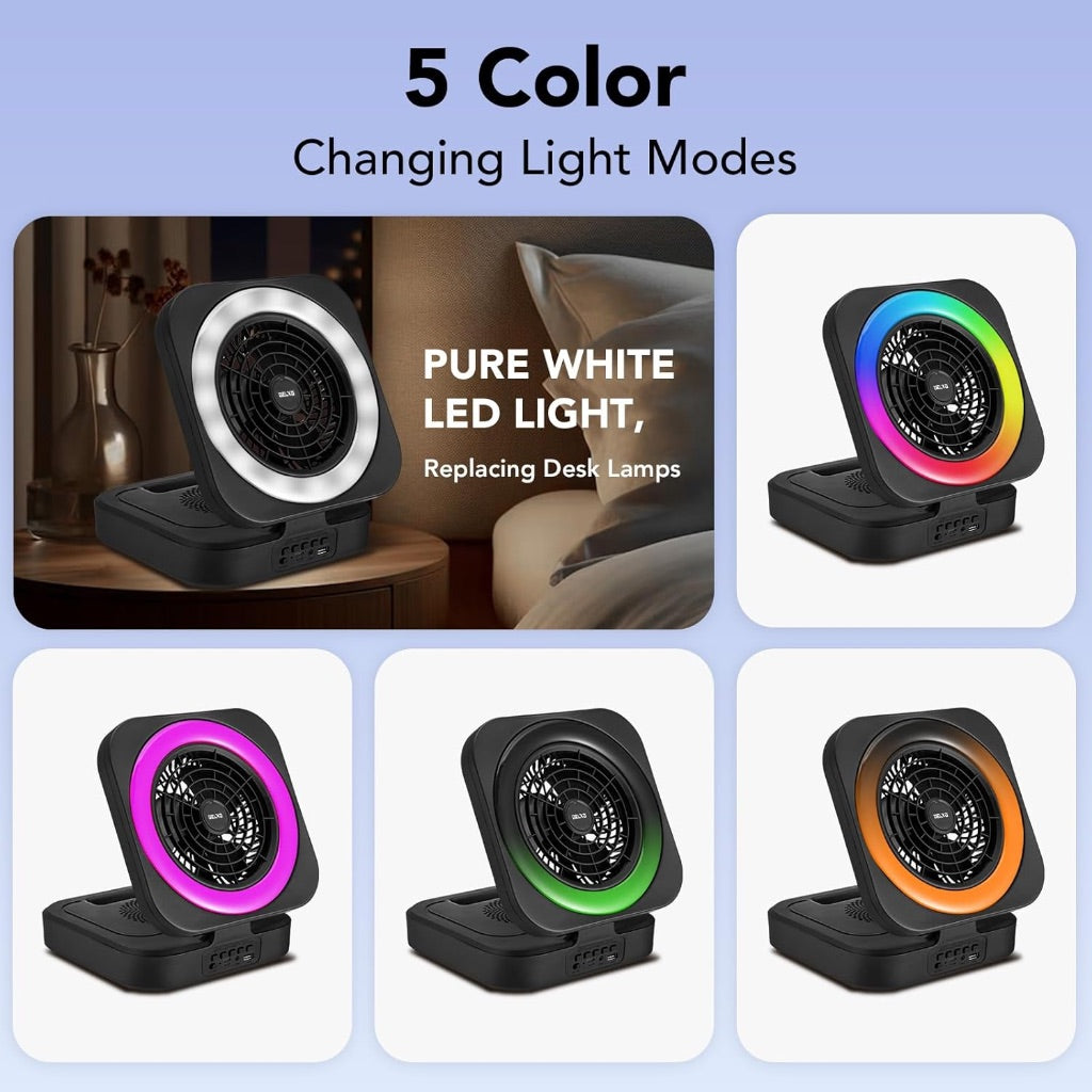 Delxo Desktop Bluetooth Speaker with LED Light and Fan, Black