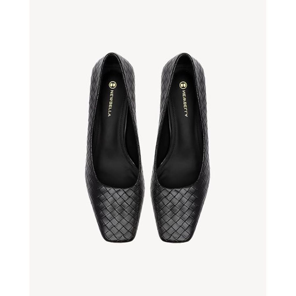 NewBella Women’s Patent Square Toe Low Chunky Block Heel Pumps - Black, Size 7.5