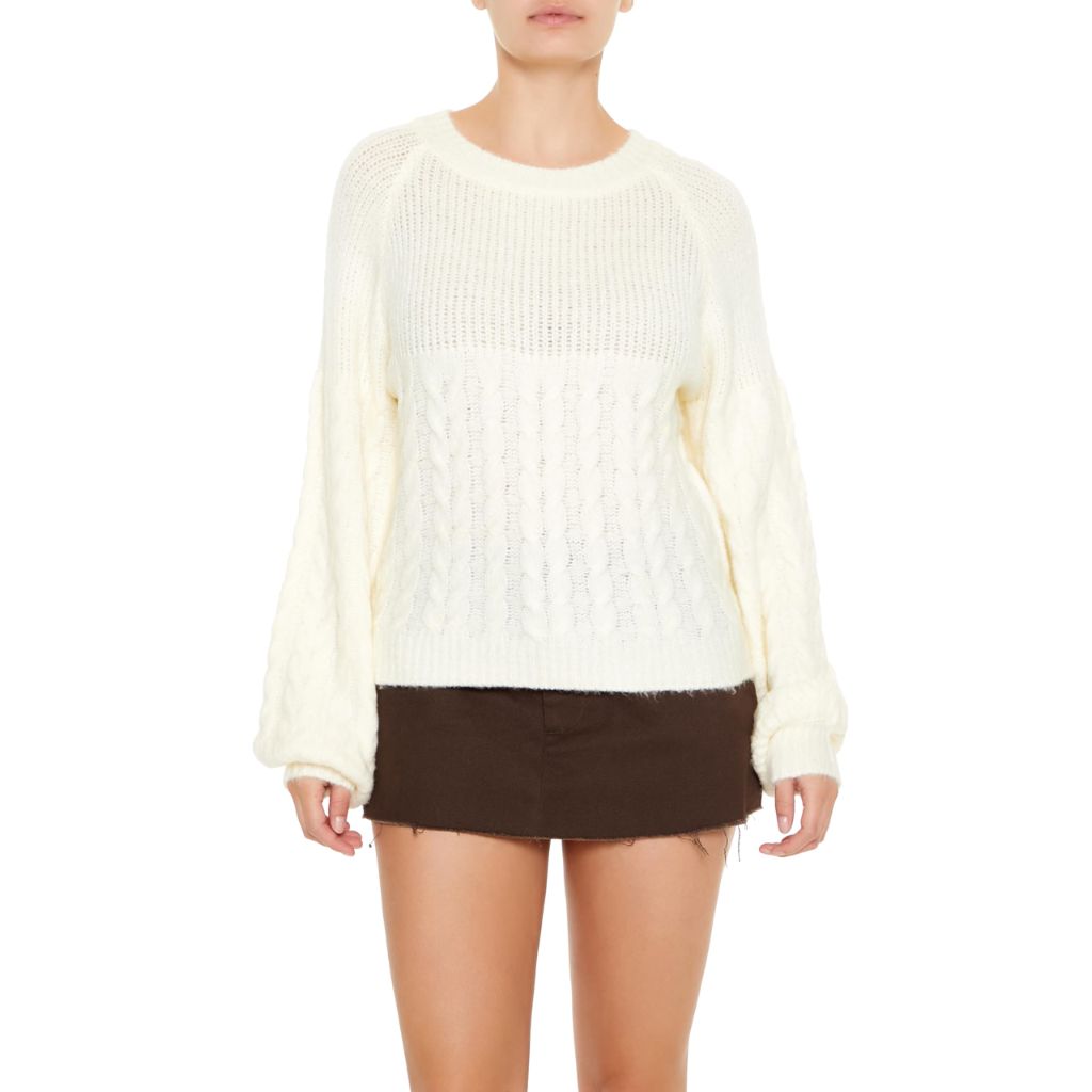 Forever 21 Women's Peasant-Sleeve Cable Knit Sweater Egret X-Small