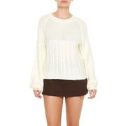 Forever 21 Women's Peasant-Sleeve Cable Knit Sweater Egret X-Small