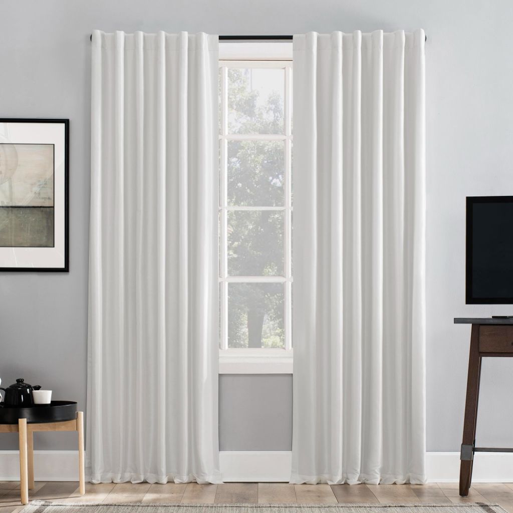 Sun Zero Greyson Faux Dupioni Silk Thermal Extreme Total Blackout Back Tab Curtain Panel - Pearl White, 50" x 108"